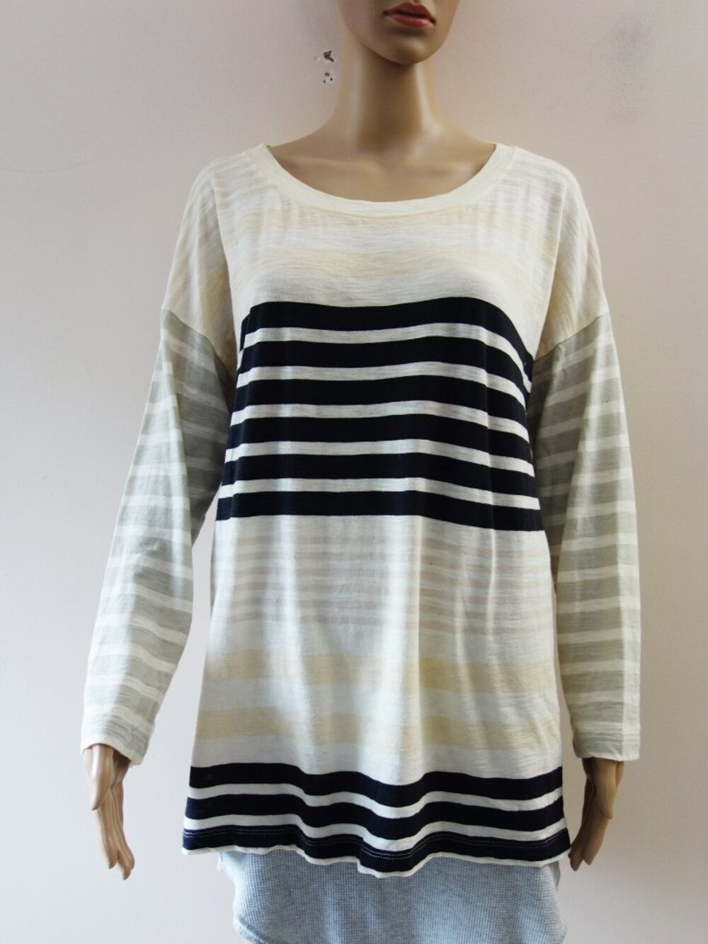 Madewell Scoopneck Cream and Black Stripes 100% Cotton Long Sleeve Top (L) NWOT!